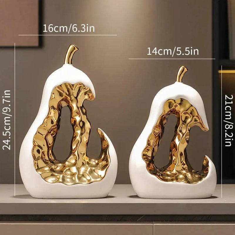 Modern Ceramic Pear Sculpture with Gold Abstract Center by House Of Avana