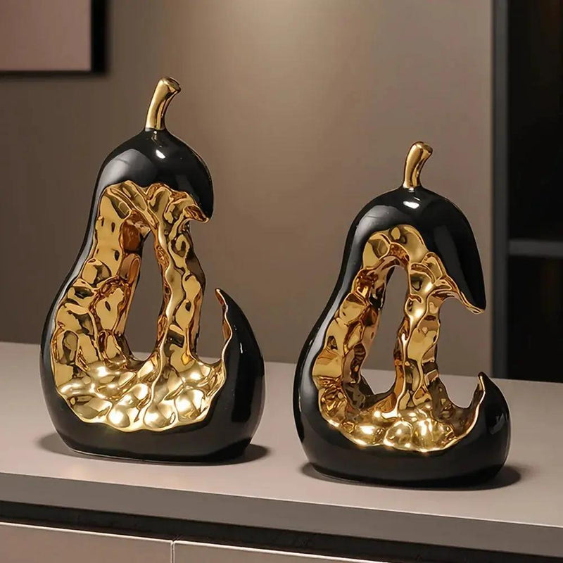 Modern Ceramic Pear Sculpture with Gold Abstract Center by House Of Avana