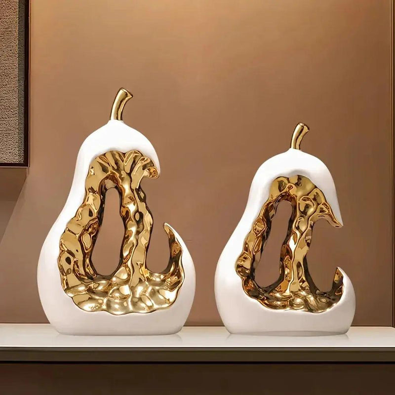 Modern Ceramic Pear Sculpture with Gold Abstract Center by House Of Avana