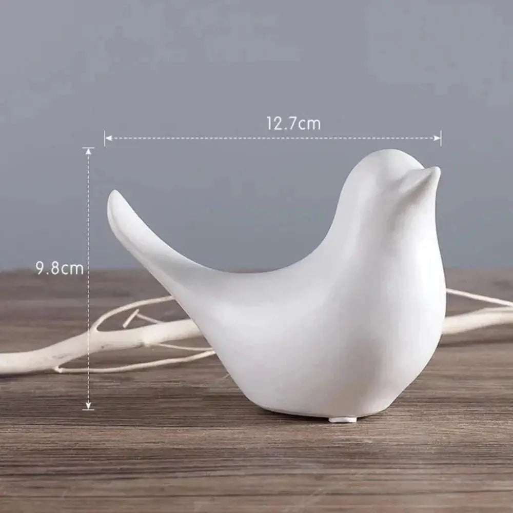 Minimalist White Ceramic Bird Figurine Tabletop Decor by House Of Avana