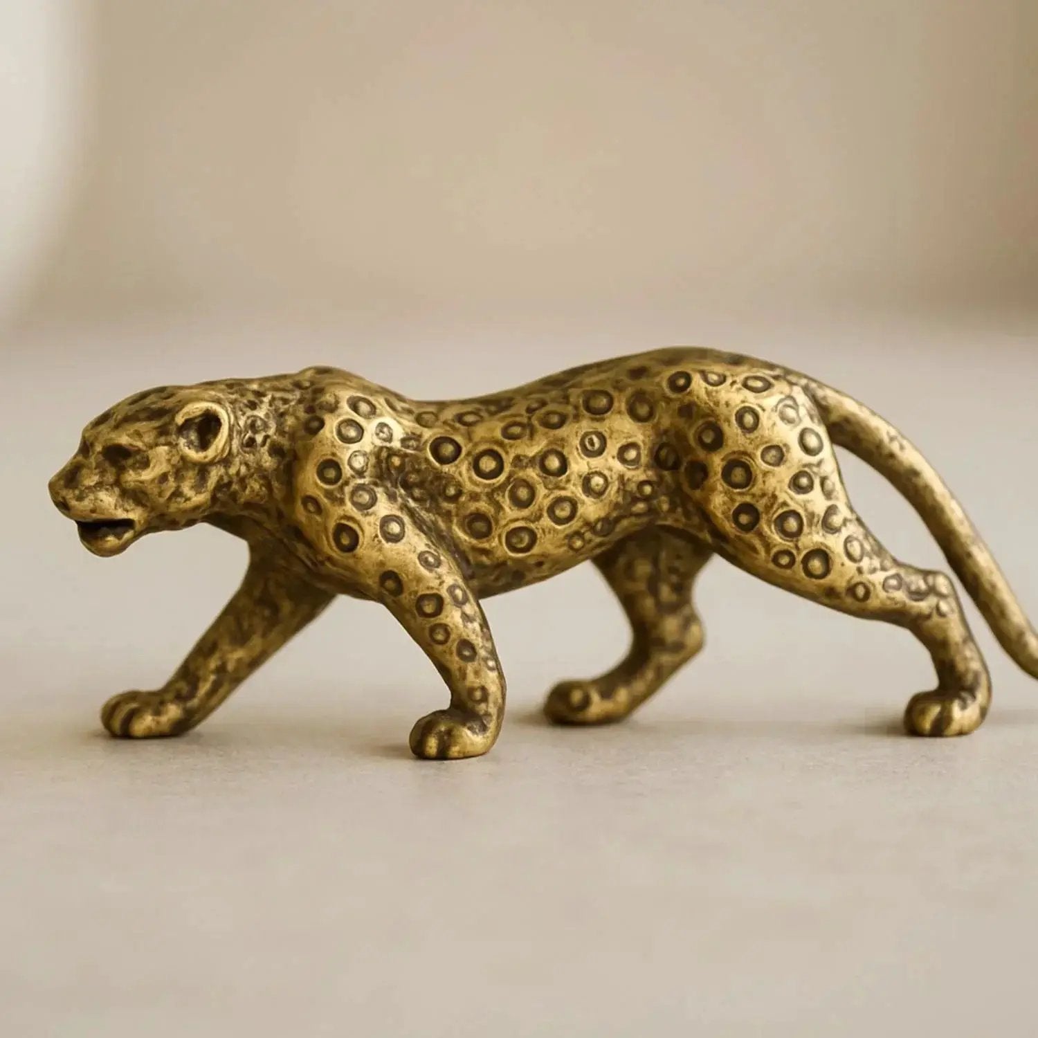 Mini Brass Leopard Figurine Vintage Style for Your Home and Office by House Of Avana