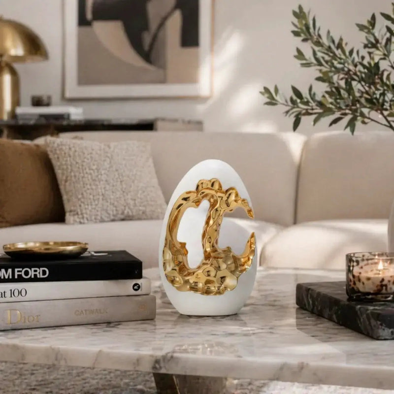 Modern White Figurine with Gold Accents for Your Stylish Home by House Of Avana