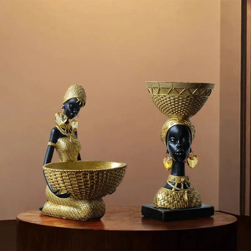 African Tribal Woman Bowl Holder Decorative Statue by House Of Avana