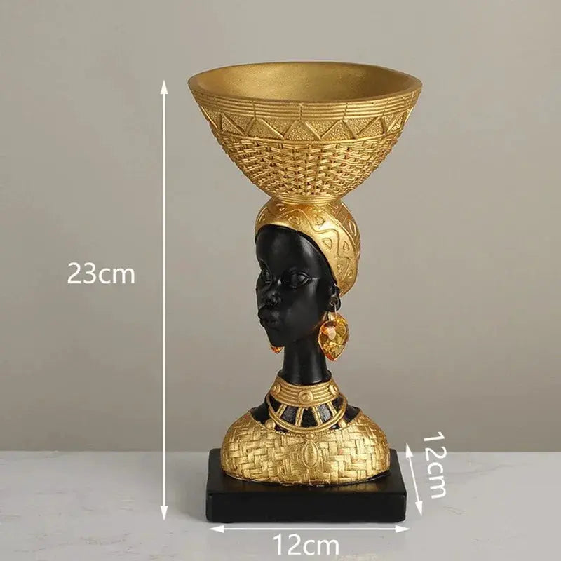 African Tribal Woman Bowl Holder Decorative Statue by House Of Avana