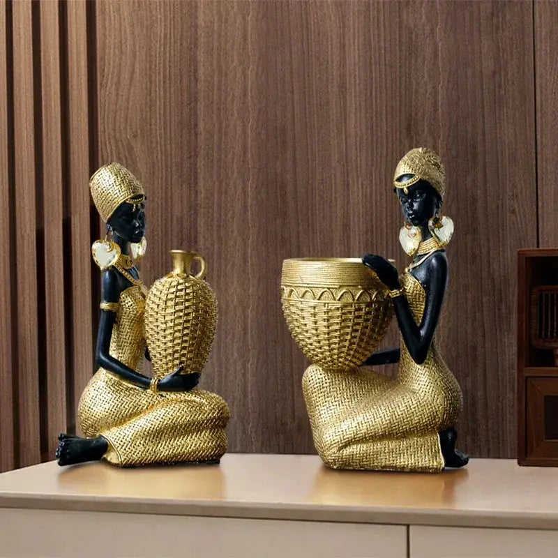 African Tribal Woman Bowl Holder Decorative Statue by House Of Avana