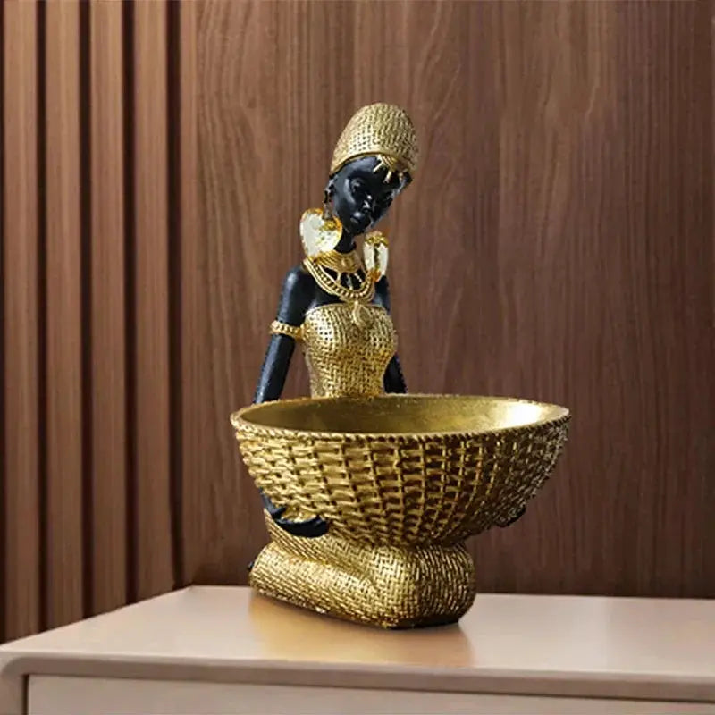 African Tribal Woman Bowl Holder Decorative Statue by House Of Avana