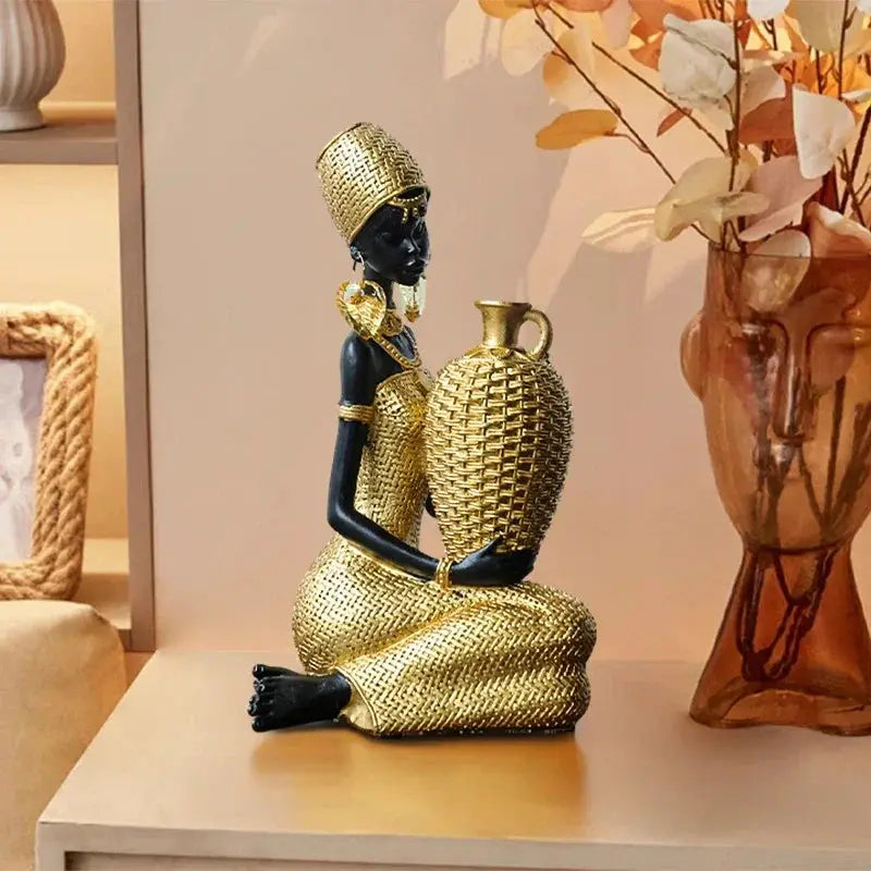 African Tribal Woman Bowl Holder Decorative Statue by House Of Avana