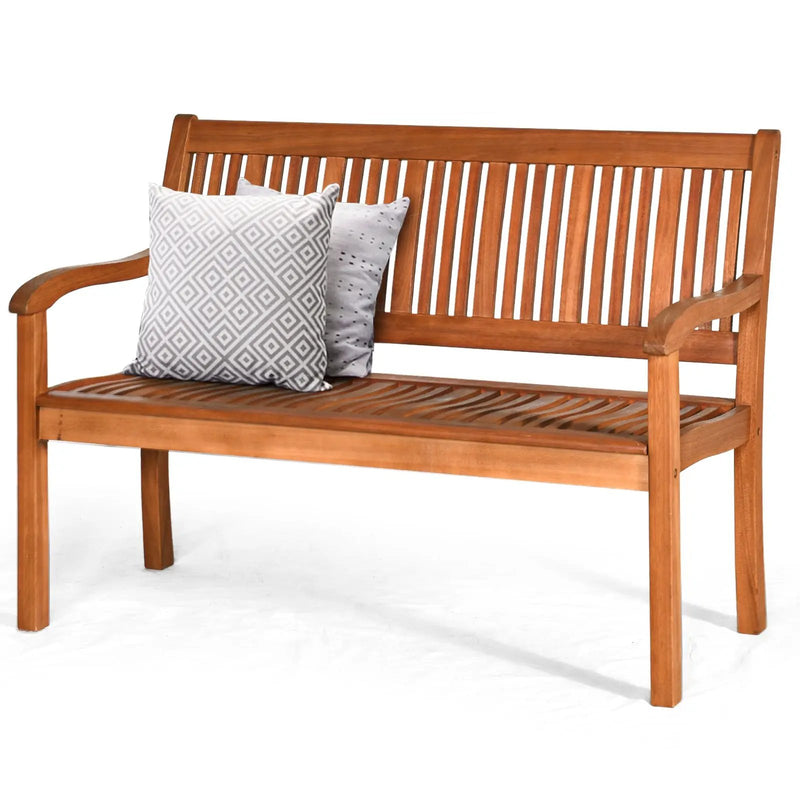 Two Person Solid Wood Garden Bench with Curved Backrest and Wide Armrest by DirectDeals