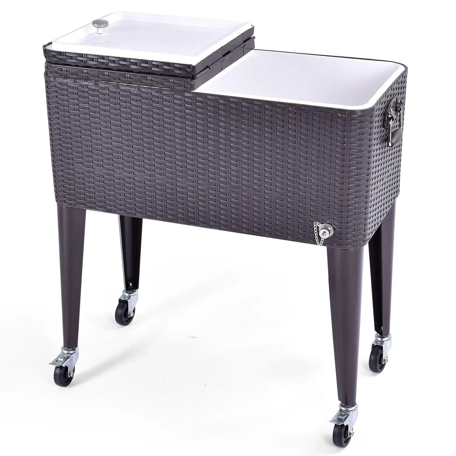 80QT Outdoor Party Portable Rattan Rolling Cooler Cart by DirectDeals