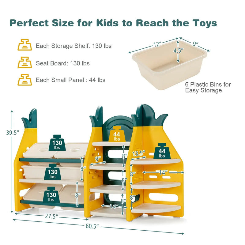3-in-1 Kids Toy Storage Organizer with Bookshelf Corner Rack by DirectDeals