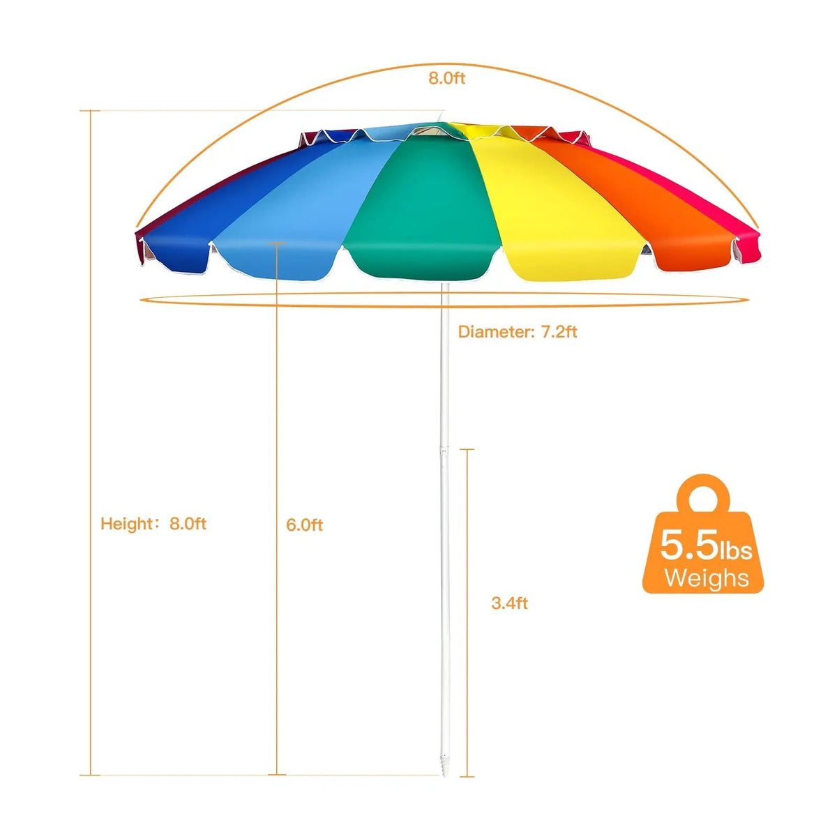 8FT Portable Beach Umbrella with Sand Anchor and Tilt Mechanism for Garden and Patio by DirectDeals