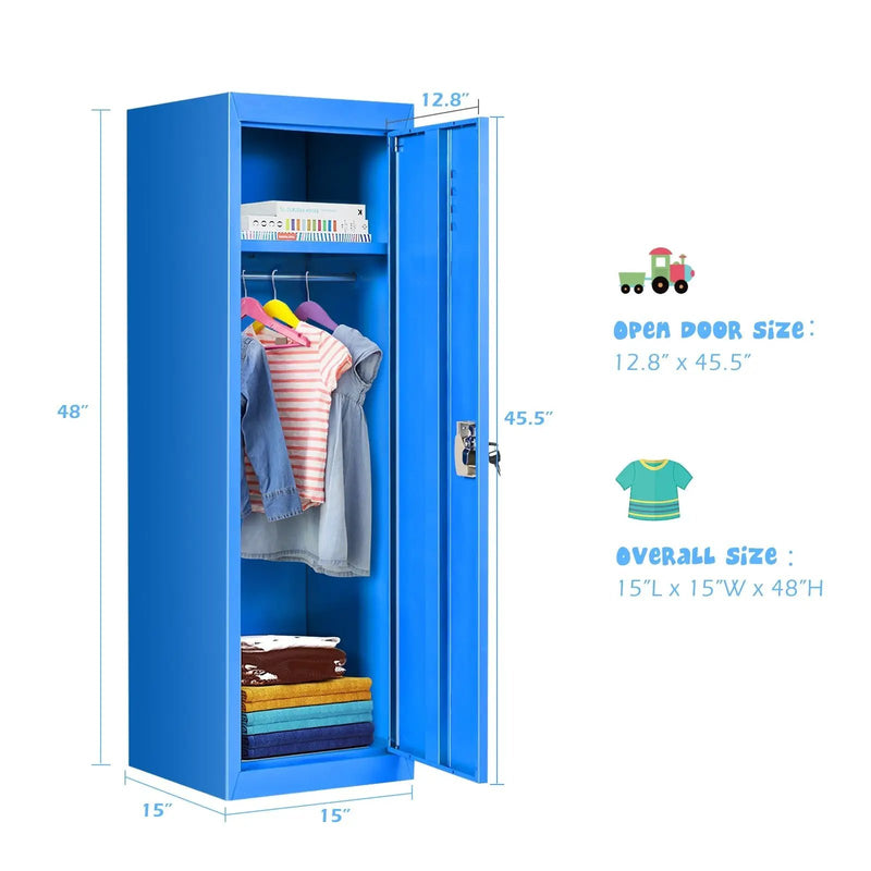 48 Inch Kid Safe Storage Children Single Tier Metal Locker-Blue by DirectDeals