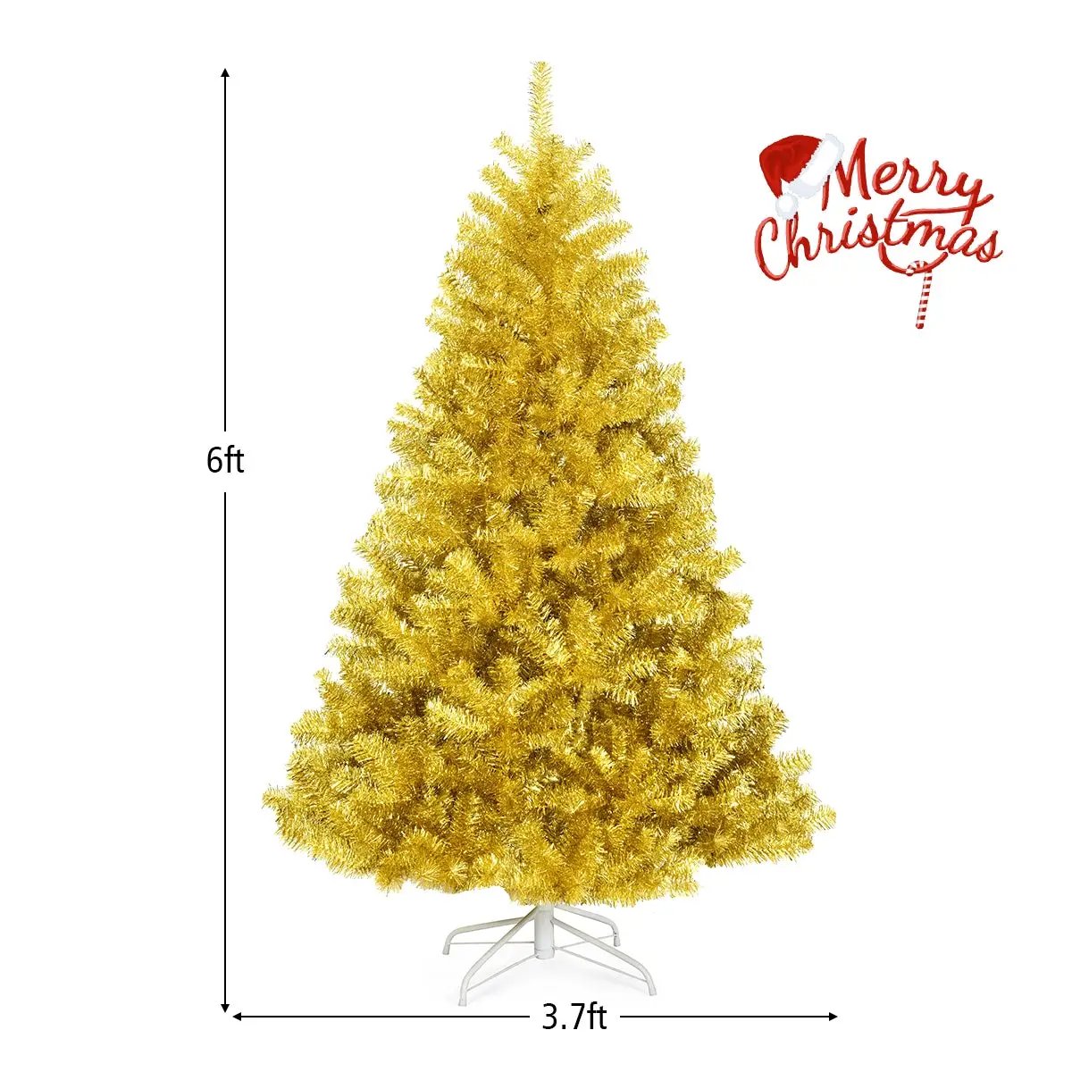 6/7.5 Feet Artificial Tinsel Christmas Tree Hinged with Foldable Stand by DirectDeals