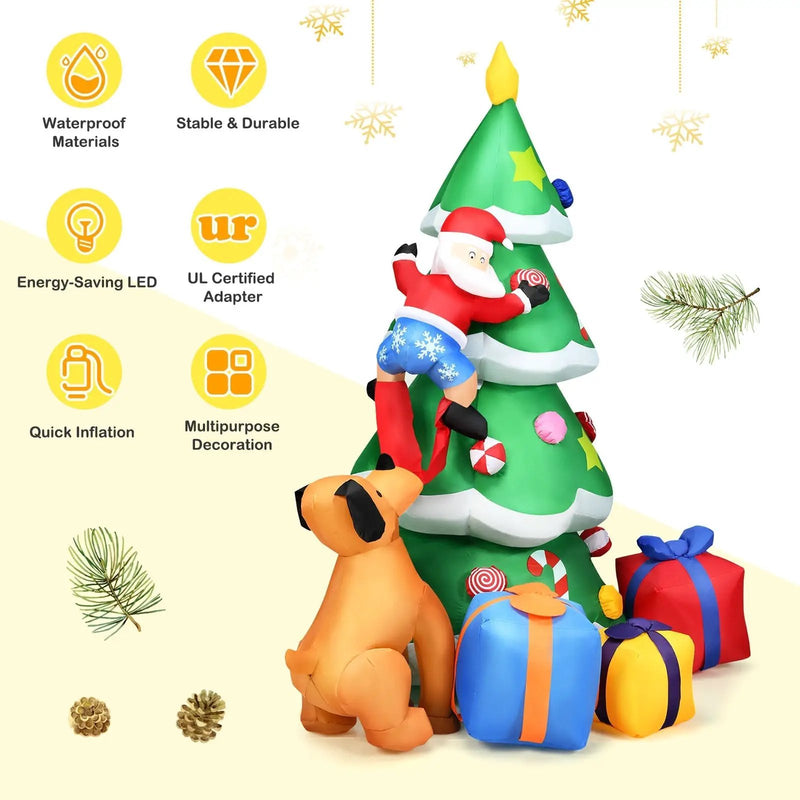7 Feet Inflatable Christmas Tree Santa Decor with LED Lights by DirectDeals