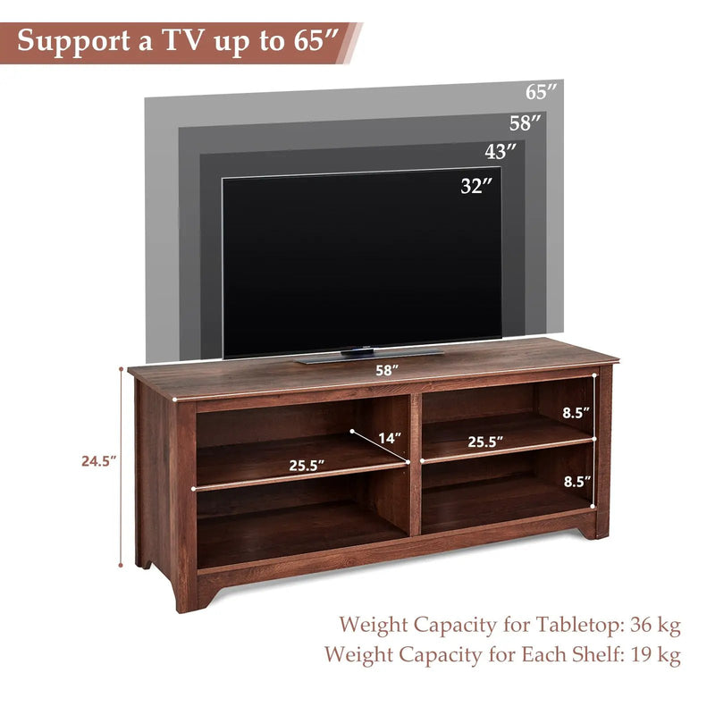 58 Inch Wood TV Stand for TVs up to 65 Inches with 4 Open Storage Shelves by DirectDeals