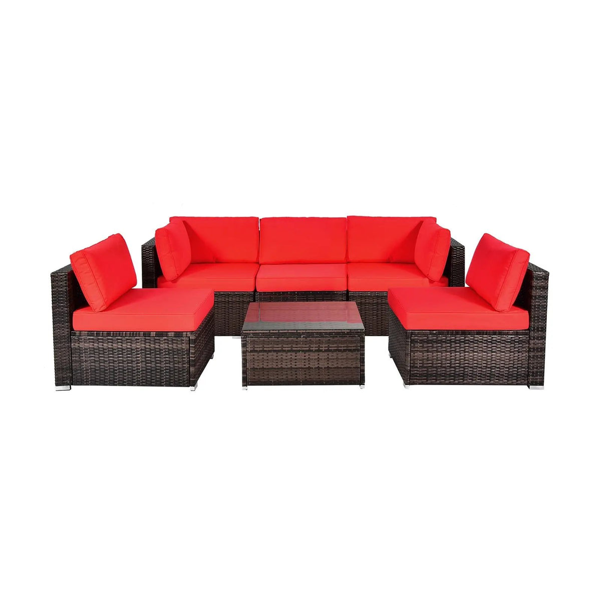 6 Pieces Patio Rattan Furniture Set with Cushions by DirectDeals