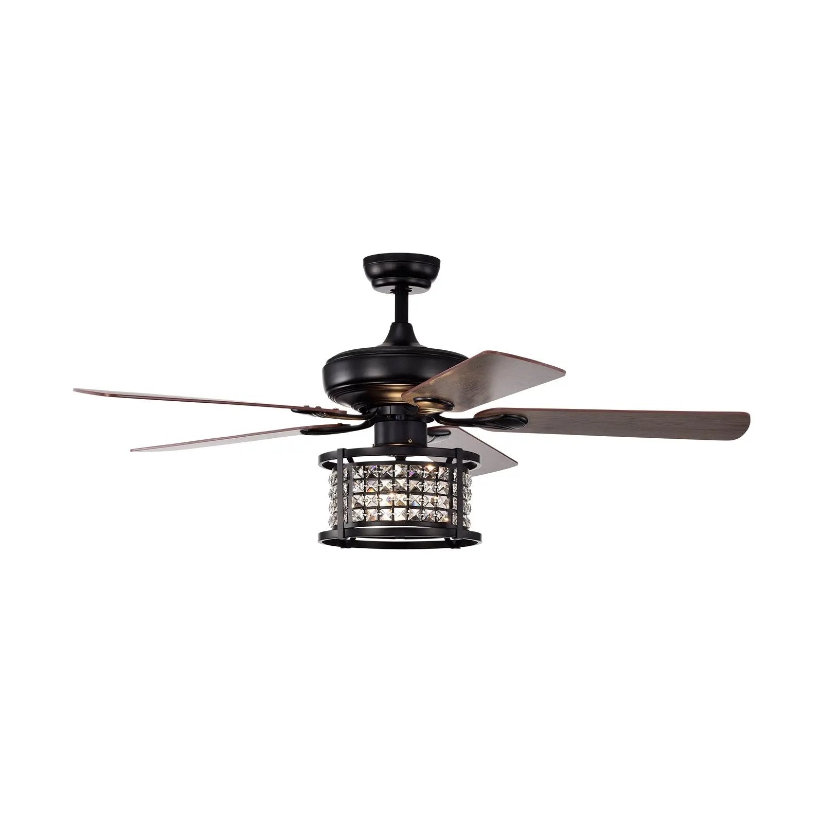 52 Inch 3-Speed Crystal Ceiling Fan Light with Remote Control-Black by DirectDeals