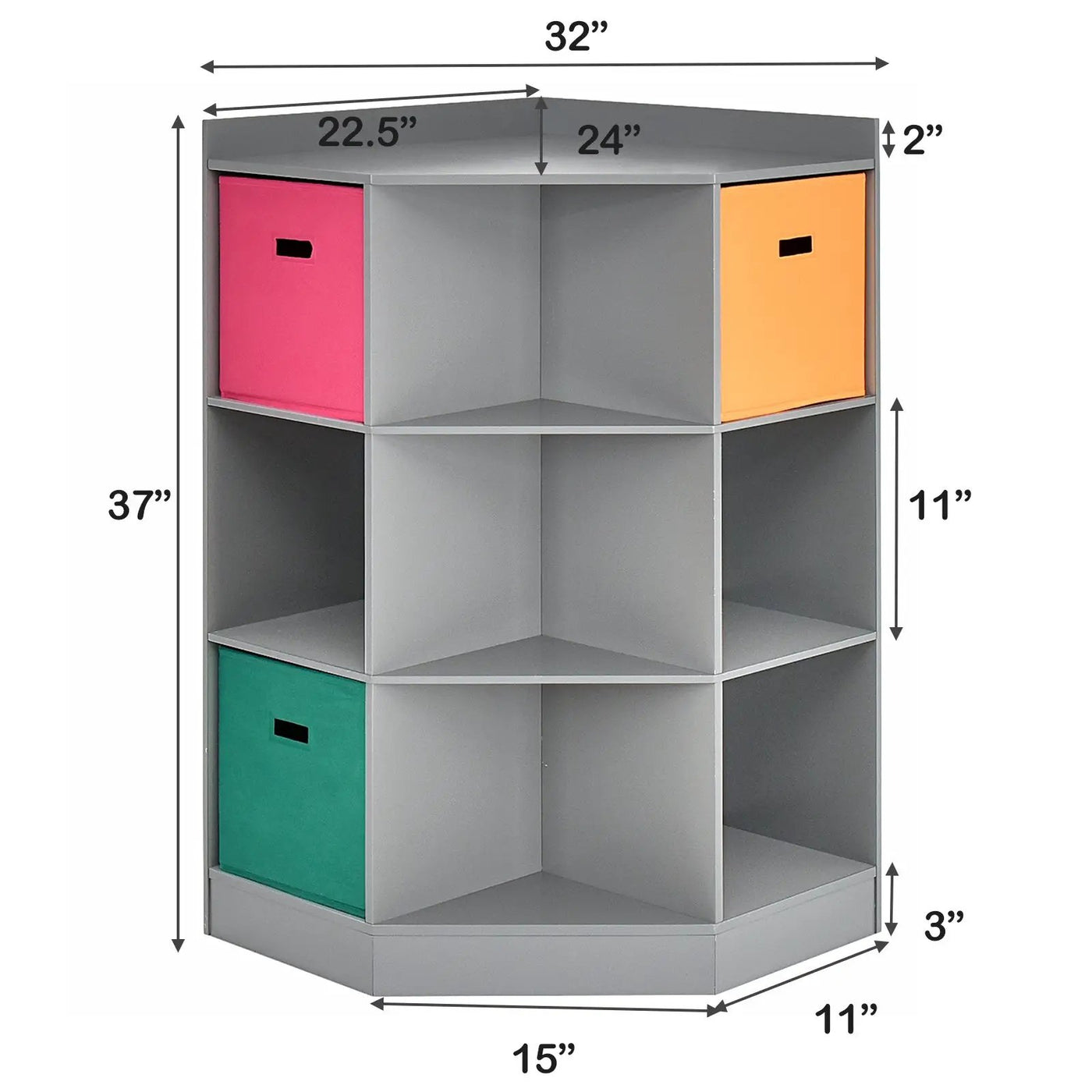 3-Tier Kids Storage Shelf Corner Cabinet with 3 Baskets by DirectDeals
