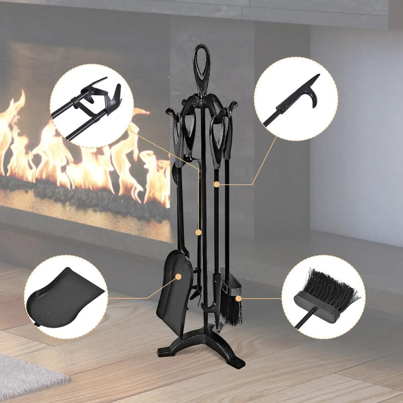 5 Pieces Rustic Heavy Duty Compact Wrought Iron Fireplace Tools Set by DirectDeals