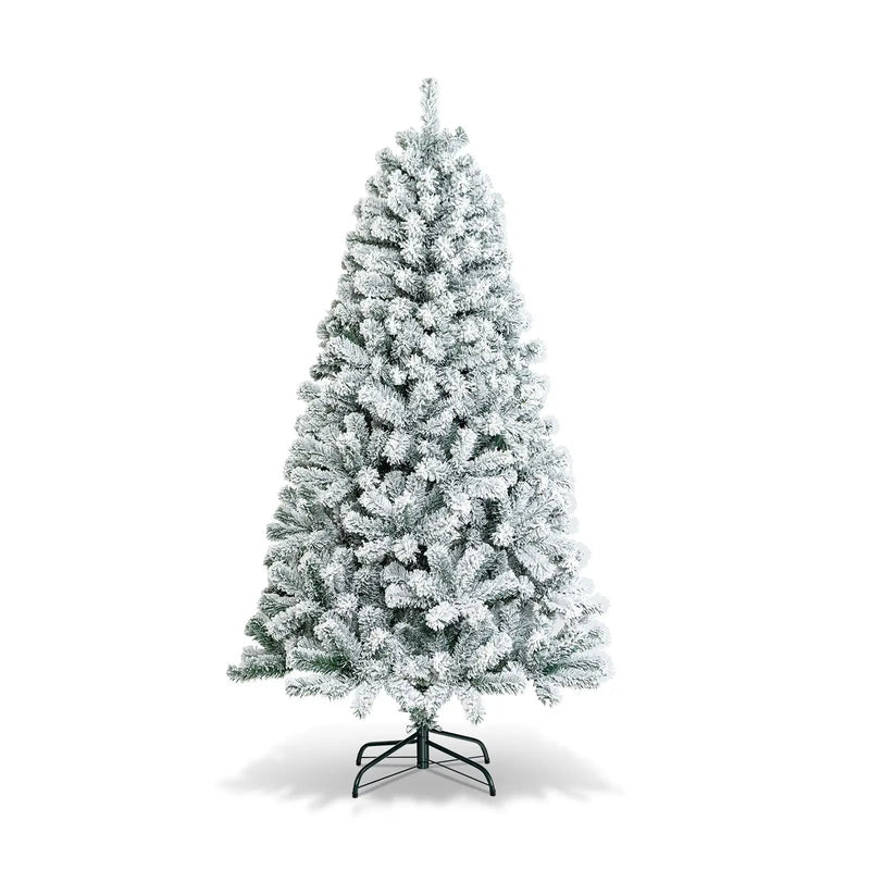 6 Feet Artificial Snow Decorated Flocked Hinged Christmas Tree with Metal Stand by DirectDeals