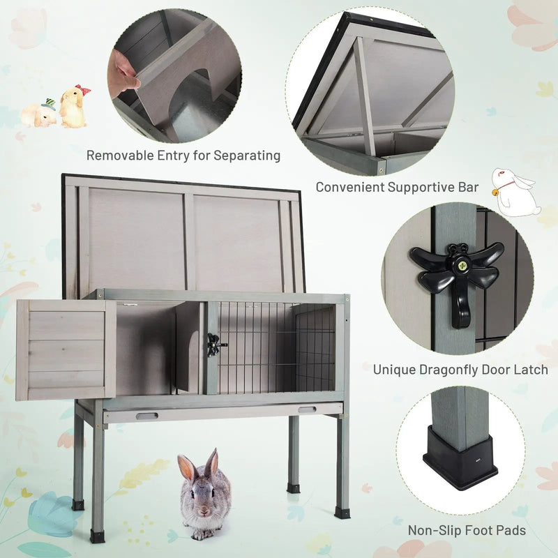 Small Elevated Rabbit Hutch with Hinged Asphalt Roof and Removable Tray by DirectDeals