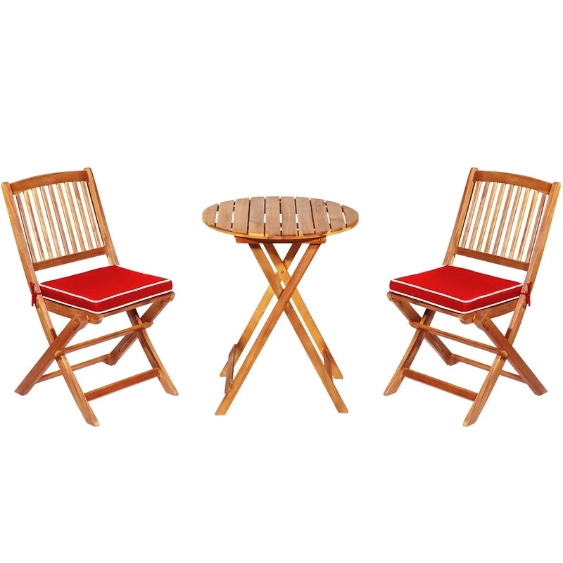3 Pieces Patio Folding Bistro Set with Padded Cushion and Round Coffee Table-Red by DirectDeals