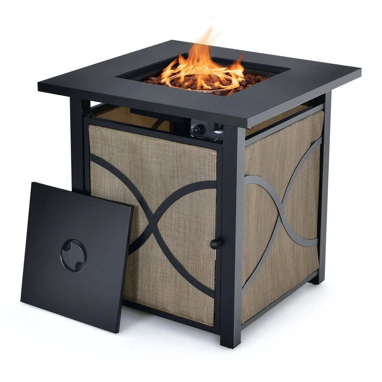 25 Inch 40000 BTU Propane Fire Pit Table with Lid and Fire Glass by DirectDeals