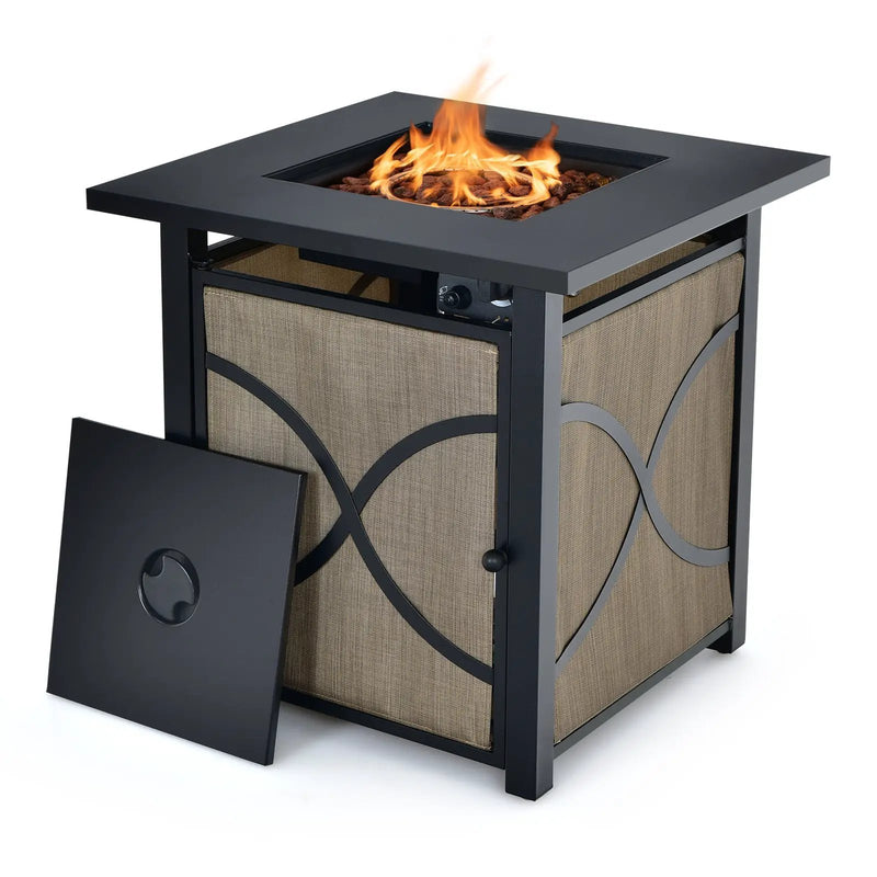 25 Inch 40000 BTU Propane Fire Pit Table with Lid and Fire Glass by DirectDeals