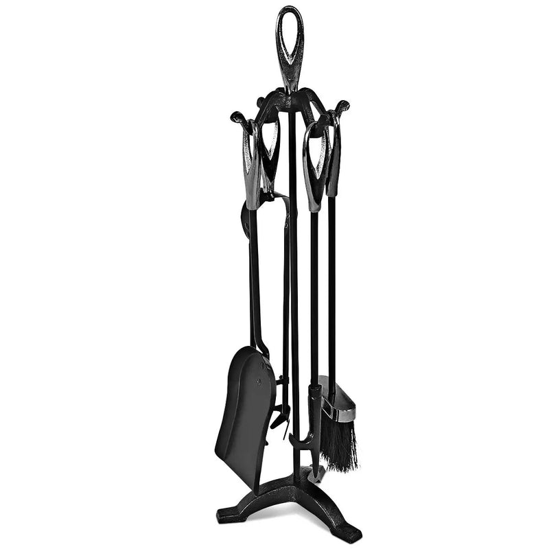 5 Pieces Rustic Heavy Duty Compact Wrought Iron Fireplace Tools Set by DirectDeals