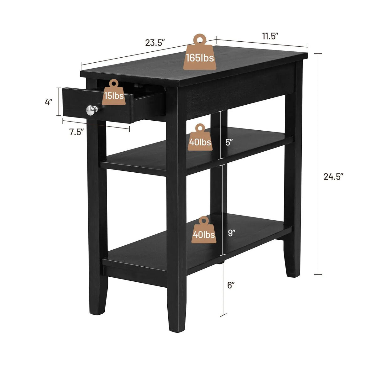 Side End Table with Drawer and 2-Tier Open Storage Shelves for Space Saving by DirectDeals