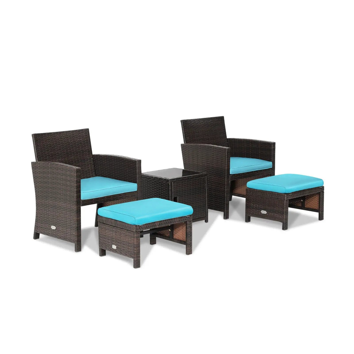 5 Pieces Patio Rattan Furniture Set with Ottoman and Tempered Glass Coffee Table-Gray by DirectDeals