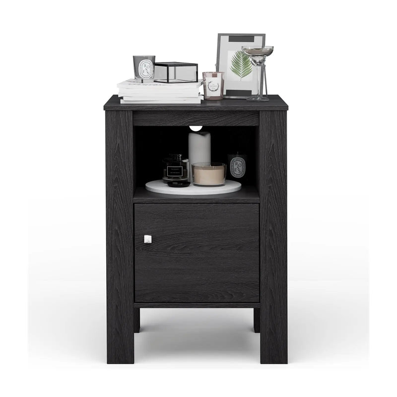Compact Floor Farmhouse Nightstand with Open Shelf and Cabinet by DirectDeals