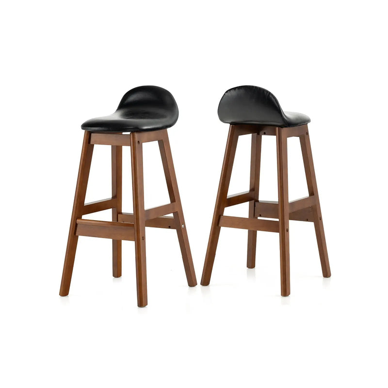 27.5 Inch Set of 2 Upholstered PU Leather Barstools with Back Cushion-Brown by DirectDeals