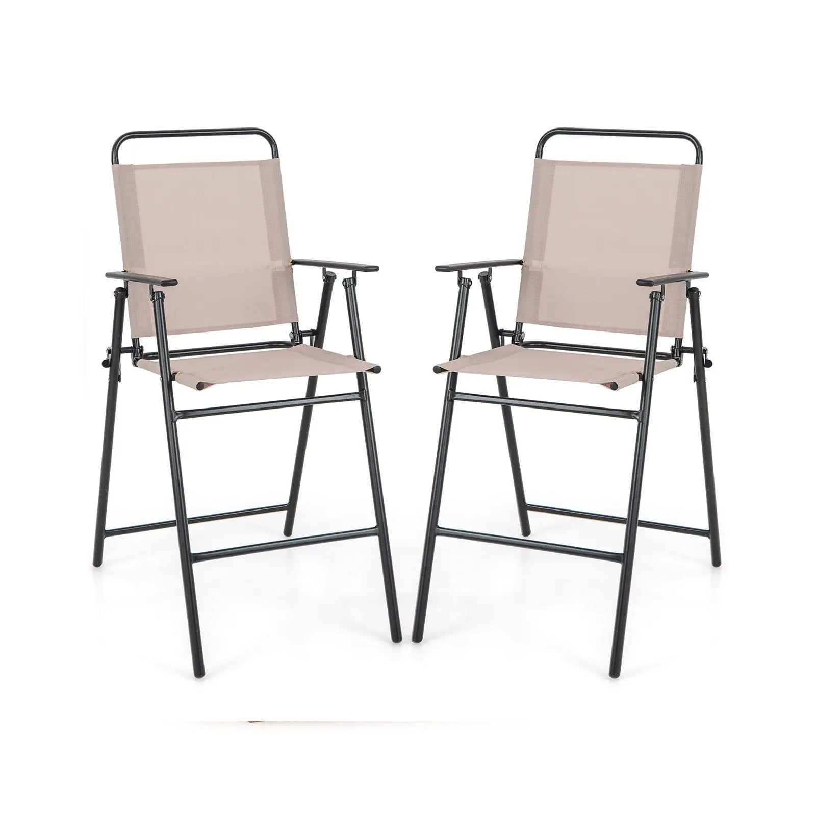 Set of 2 Patio Folding Bar-Height Chairs with Armrests and Quick-Drying Seat-Beige by DirectDeals