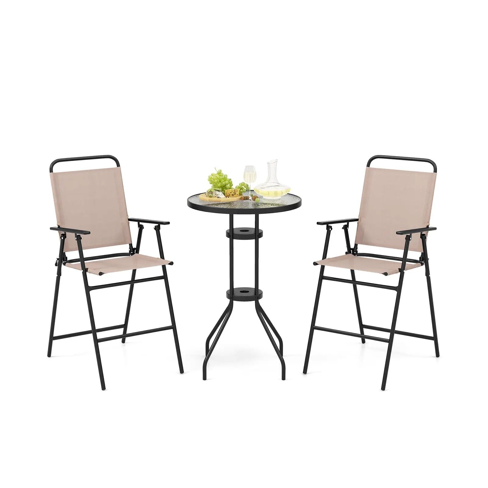 3 Pieces Outdoor Bistro Set with 2 Folding Chairs-Beige by DirectDeals