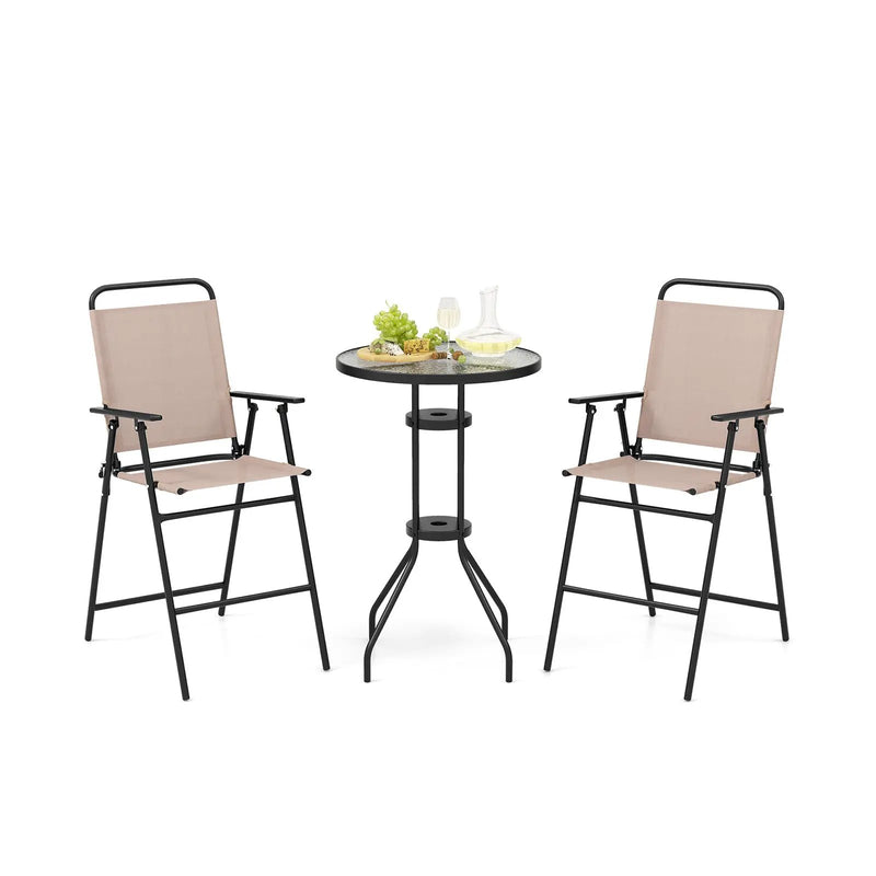 3 Pieces Outdoor Bistro Set with 2 Folding Chairs-Beige by DirectDeals