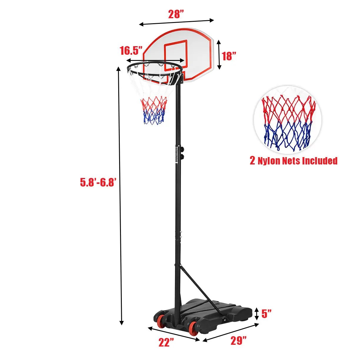 Adjustable Basketball Hoop System Stand with Wheels by DirectDeals