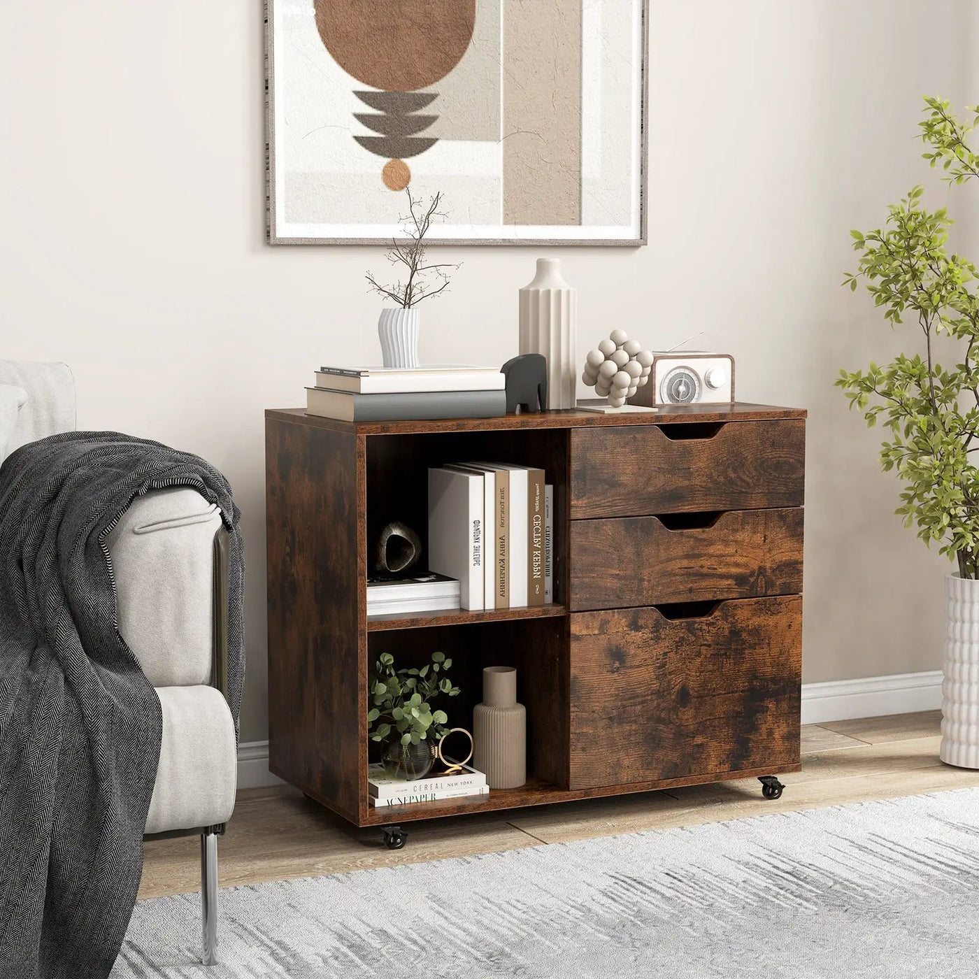 3-Drawer File Cabinet with Adjustable Shelf and Wheels for Letter by DirectDeals