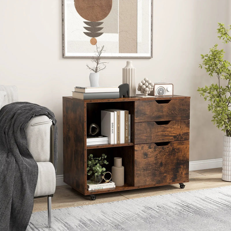 3-Drawer File Cabinet with Adjustable Shelf and Wheels for Letter by DirectDeals