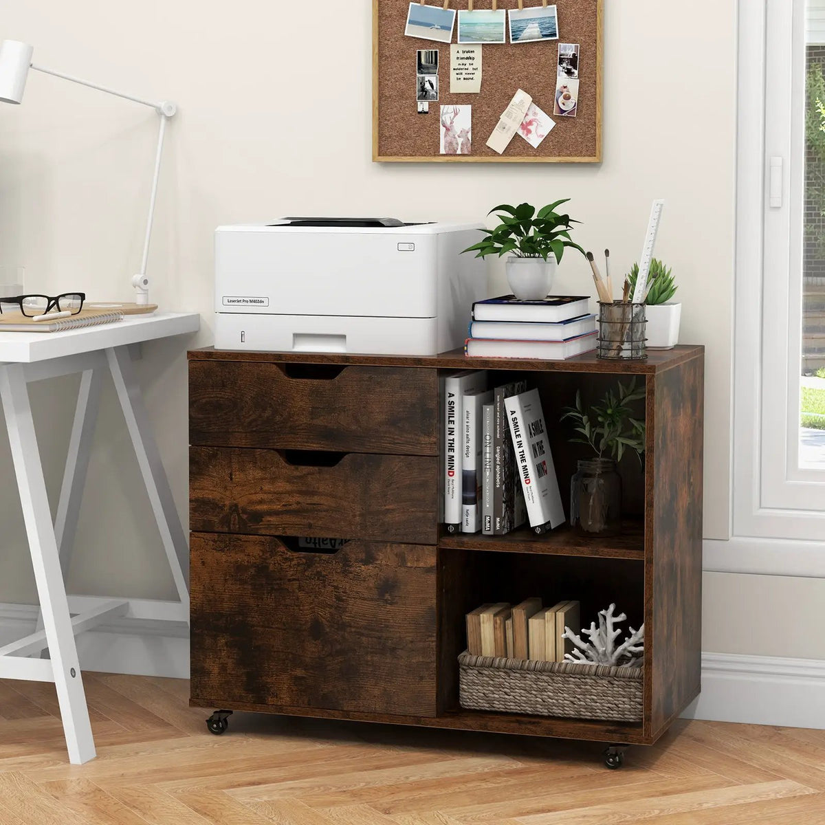 3-Drawer File Cabinet with Adjustable Shelf and Wheels for Letter by DirectDeals
