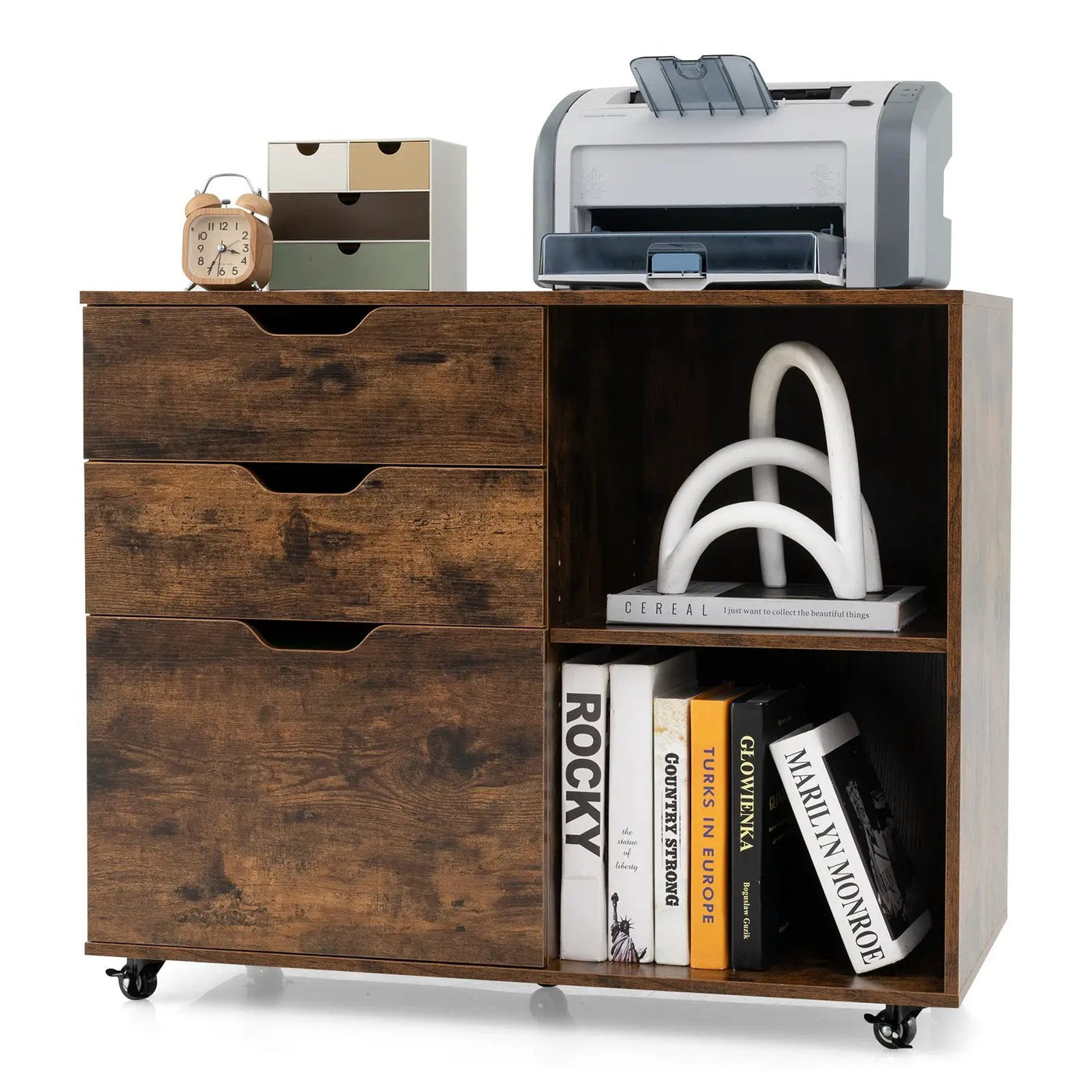 3-Drawer File Cabinet with Adjustable Shelf and Wheels for Letter by DirectDeals