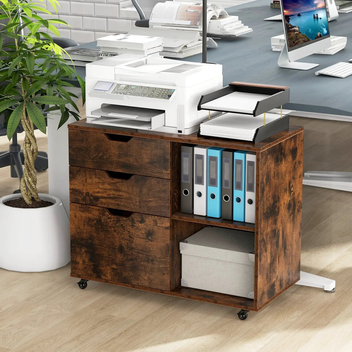 3-Drawer File Cabinet with Adjustable Shelf and Wheels for Letter by DirectDeals