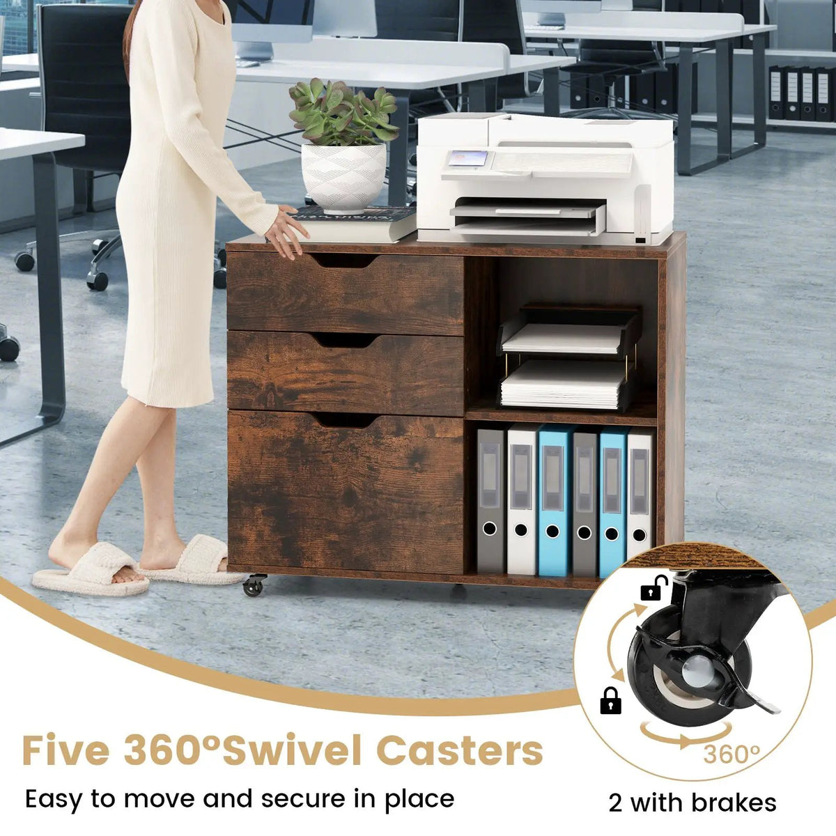 3-Drawer File Cabinet with Adjustable Shelf and Wheels for Letter by DirectDeals