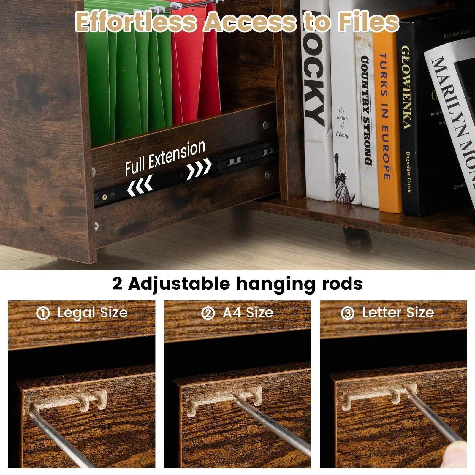 3-Drawer File Cabinet with Adjustable Shelf and Wheels for Letter by DirectDeals
