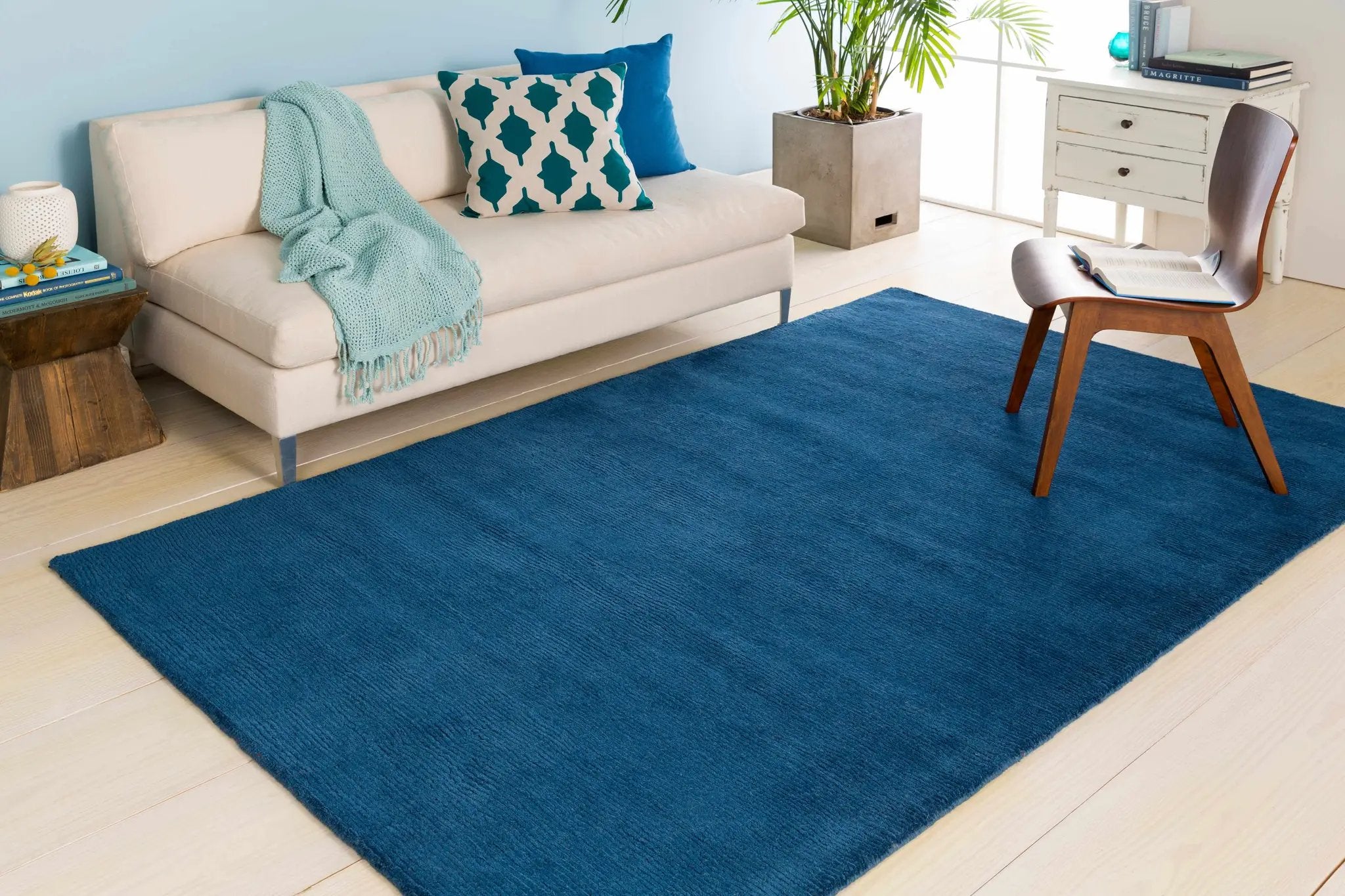 Brockton Solid Blue Wool Rug by Boutique Rugs