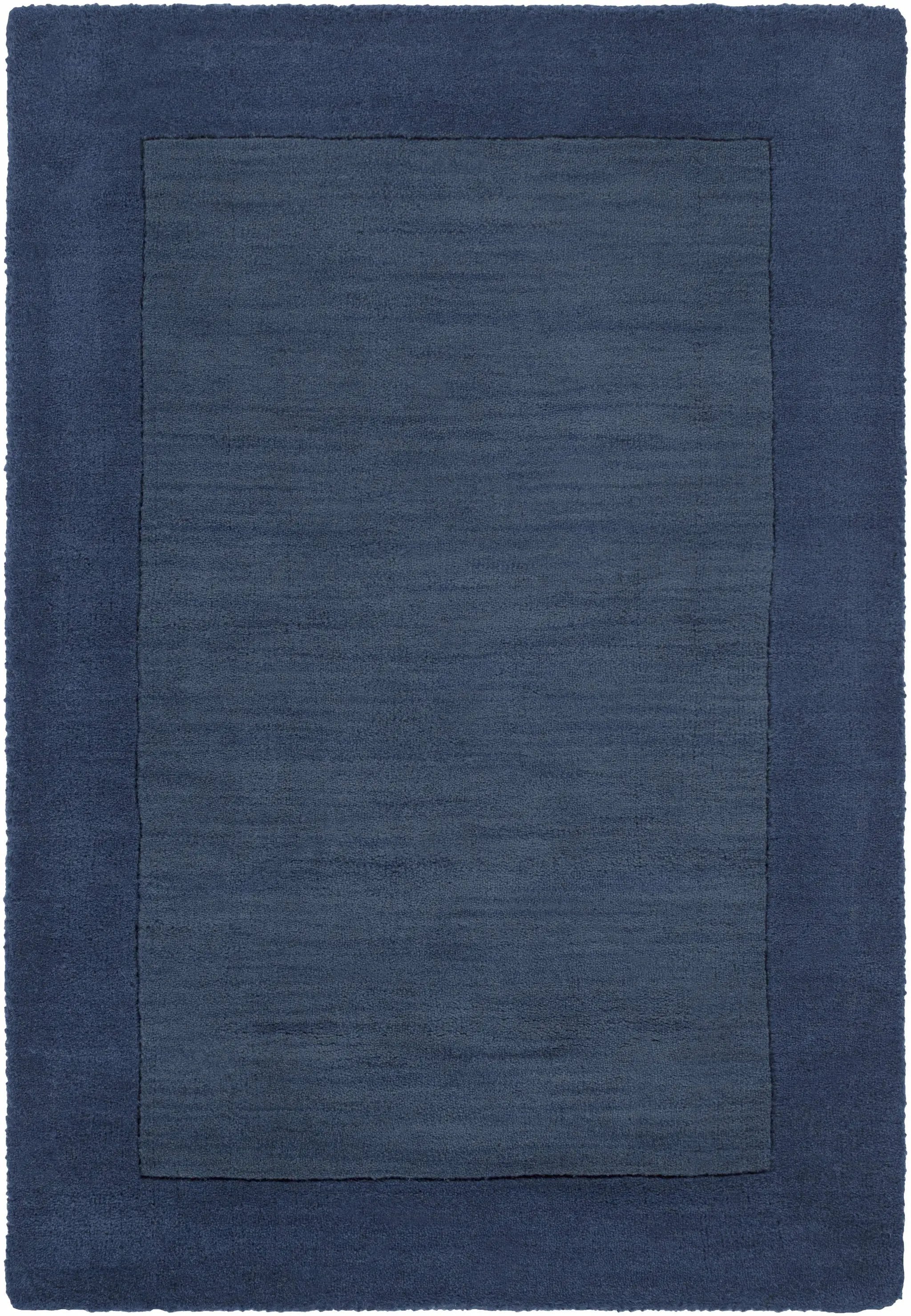 Bordered Solid Ink Blue Wool Rug by Boutique Rugs