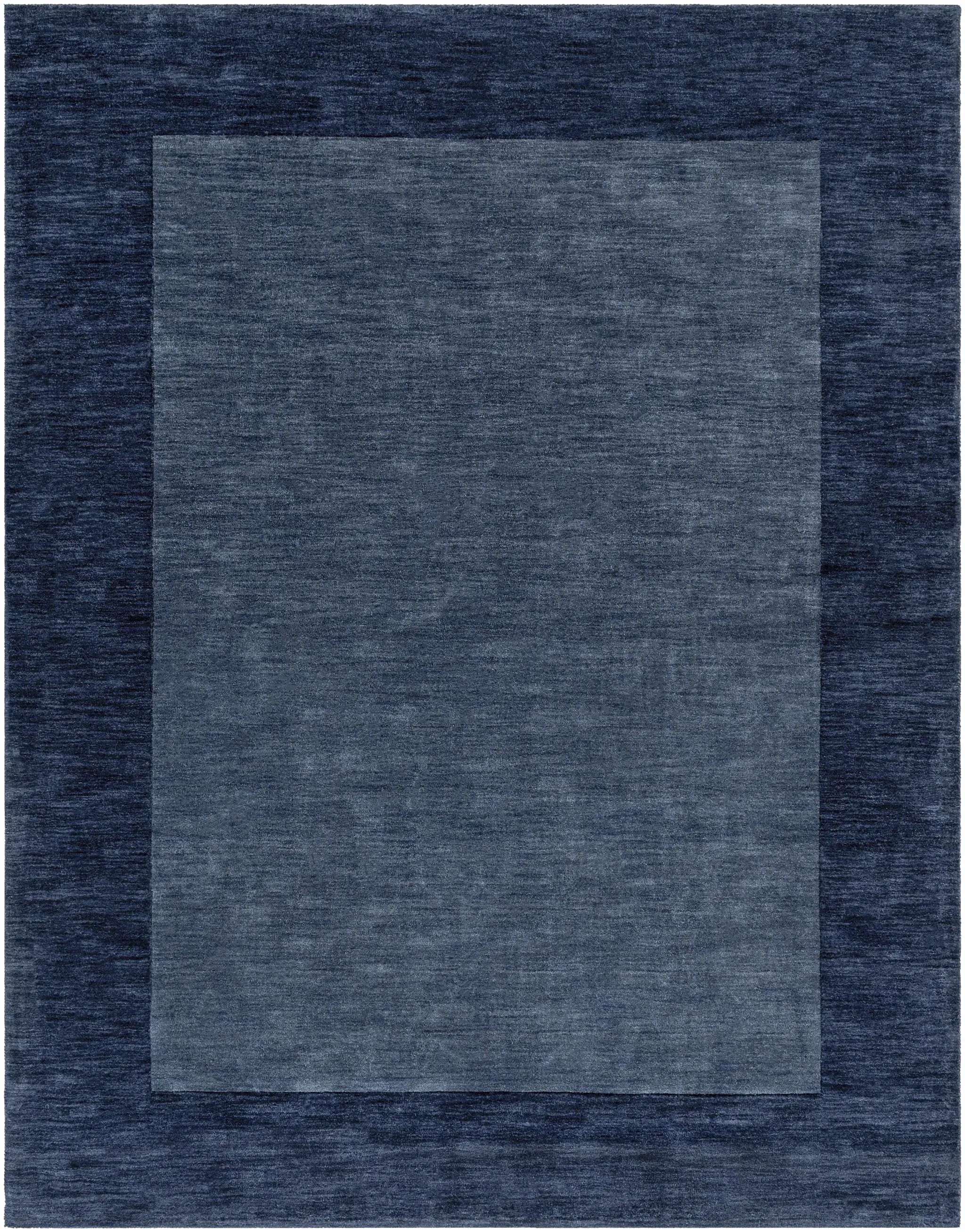 Bordered Solid Ink Blue Wool Rug by Boutique Rugs
