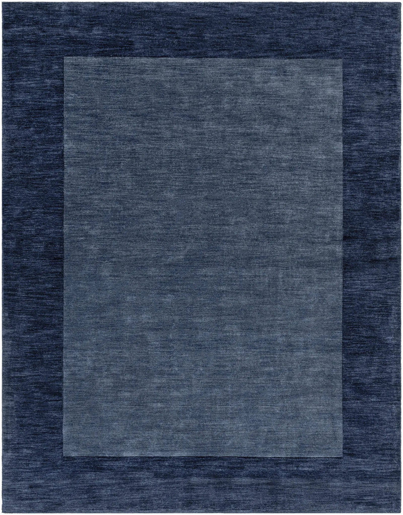 Bordered Solid Ink Blue Wool Rug by Boutique Rugs