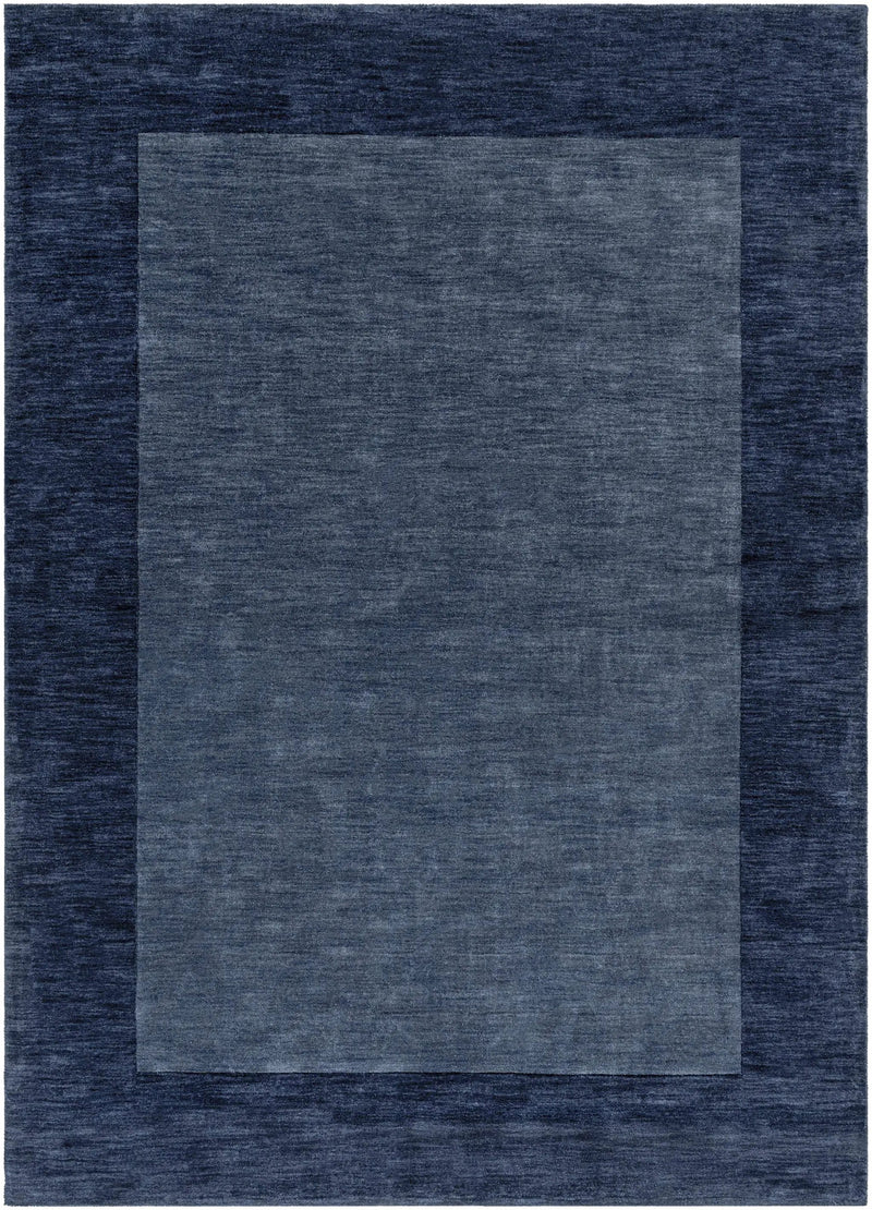 Bordered Solid Ink Blue Wool Rug by Boutique Rugs