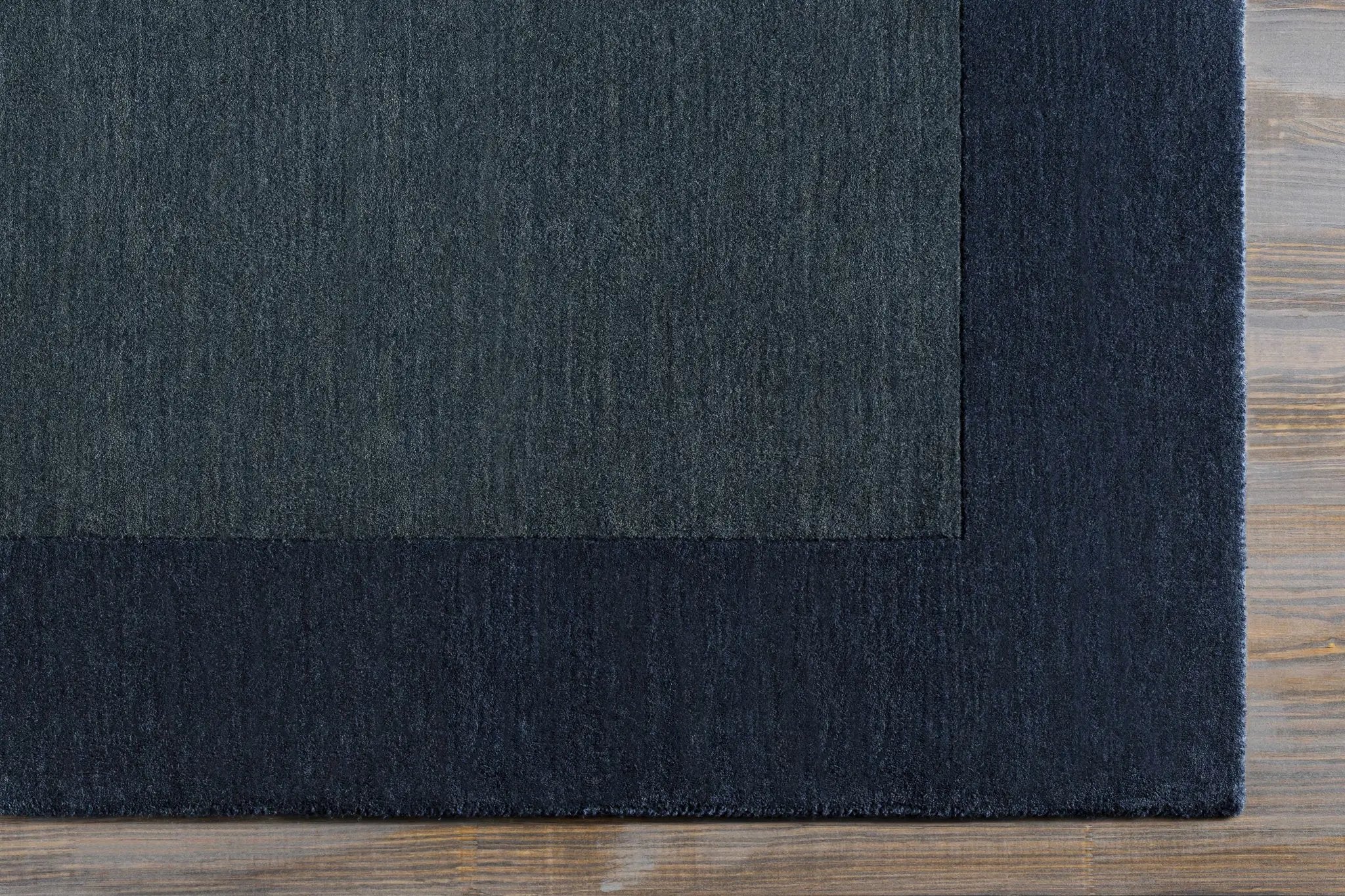 Bordered Solid Ink Blue Wool Rug by Boutique Rugs